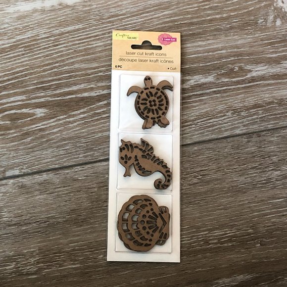 NIP 6 Laser Cut Outs Kraft Icons Sea Animals Craft Boards Turtle Seahorse Shell - Picture 1 of 6